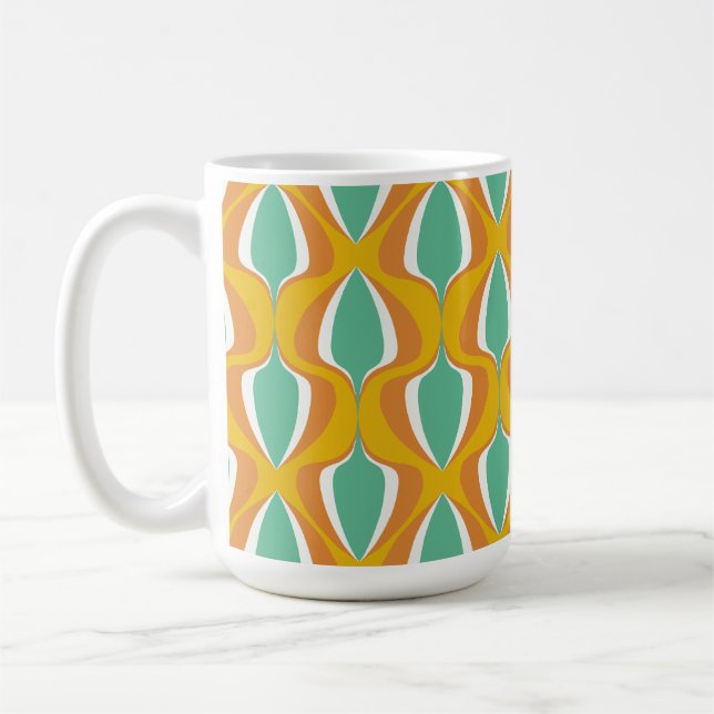 Retro Ogee Mustard Orange Teal Coffee Mug (Left)