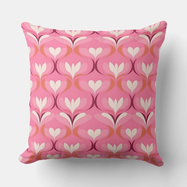 Retro ogee pink orange hearts cushion (Front)