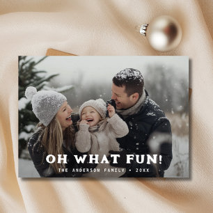 Retro Oh What Fun Family Christmas Photo Navy Holiday Card