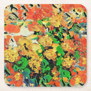 Retro Oil Painting: Van Gogh Monet Square Paper Coaster