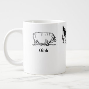 Retro Oink Moo Cluck Pig Cow Chicken Large Coffee Mug