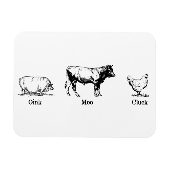 Retro Oink Moo Cluck Pig Cow Chicken Magnet (Horizontal)