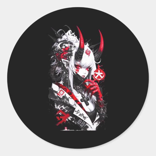 Retro Okami Girl Basic Japan Style Fox Cute Cool M Classic Round Sticker (Front)