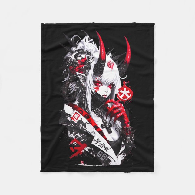 Retro Okami Girl Basic Japan Style Fox Cute Cool M Fleece Blanket (Front)