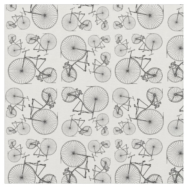 Retro Old Fashioned Bicycles Classic Bike Pattern Fabric (Close Up)