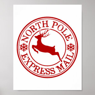 Retro Old Fashioned North Pole Express Mail Reinde Poster