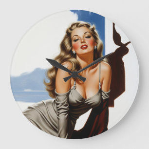 Retro Old Hollywood Beautiful Blonde Woman Large Clock