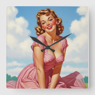 Retro Old Hollywood Glamour Blonde Woman Pin-up Ar Square Wall Clock
