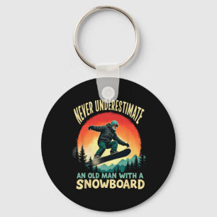 Retro Old Man With A Snowboard Grandpa Dad Snowboa Key Ring