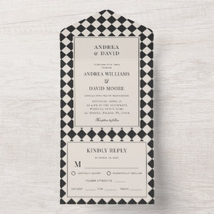 Retro Old Money Checkered Wedding All In One Invitation