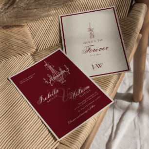Retro Old Money Deep Red Vintage Timeless Wedding Invitation