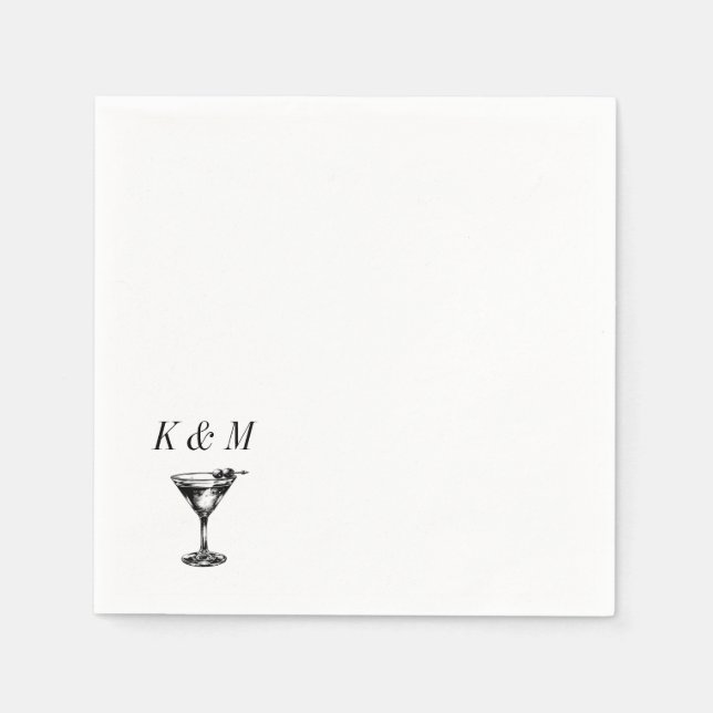 Retro Old Money Martini Hand Drawn Custom Initials Napkin (Front)
