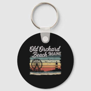Retro Old Orchard Beach Maine Graphic Art Design Key Ring