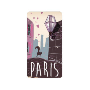 Retro old Parisian travel print. Label