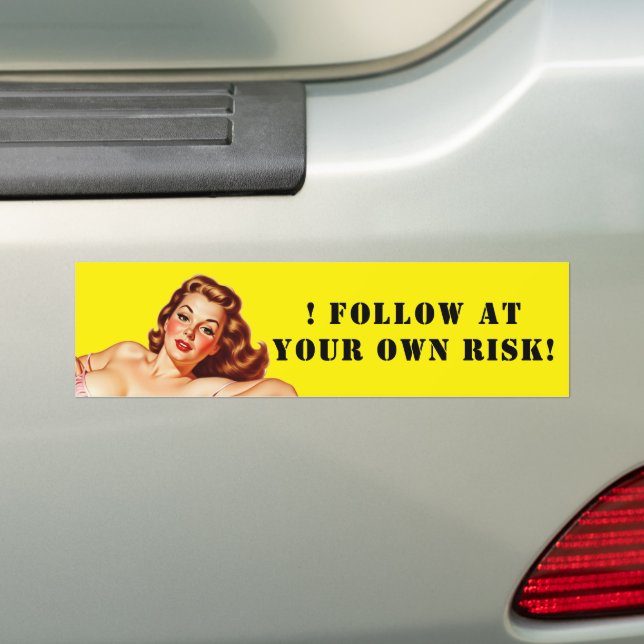 Retro Old School Pin-up girl Art Bumper Sticker (On Car)