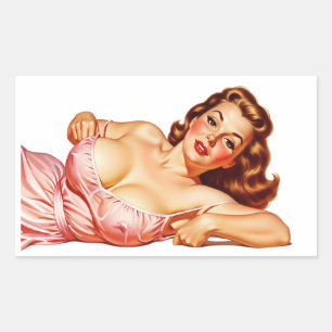 Retro Old School Pin-up girl Art Rectangular Sticker