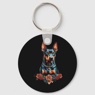 Retro Old School Style Dog Art Vintage Doberman Ta Key Ring