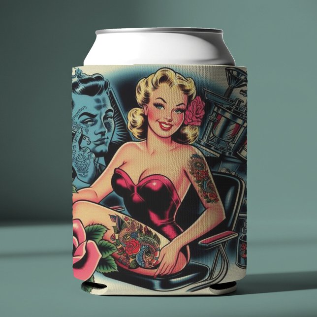 Retro Old School Tattoo Pin Up Can Cooler (Creator Uploaded)
