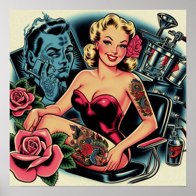 Retro Old School Tattoo Pin Up Poster (Front)