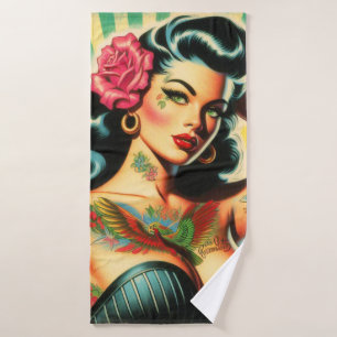 Retro Old School Tattoo Pinup Bath Towel