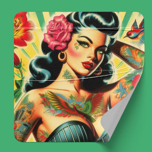 Retro Old School Tattoo Pinup Classic Round Sticker