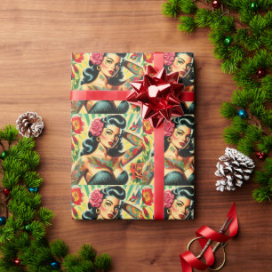 Retro Old School Tattoo Pinup Wrapping Paper