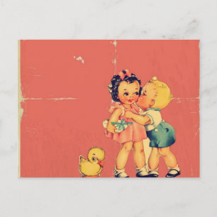 Retro old School Valentine Kitsch Vintage Kid Holiday Postcard