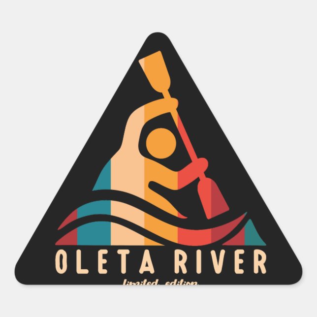 Retro Oleta River Kayaking Triangle Sticker (Front)