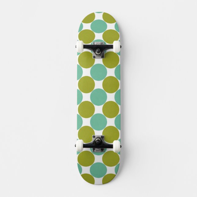 Retro Olive and Green Dots Skateboard (Front)