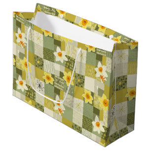Retro Olive Daffodil Floral Tile - Mid Century Large Gift Bag