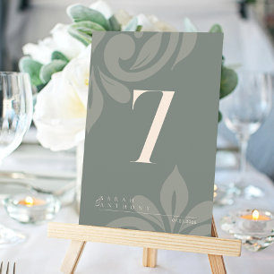 Retro Olive Elegant Damask Table Number Card