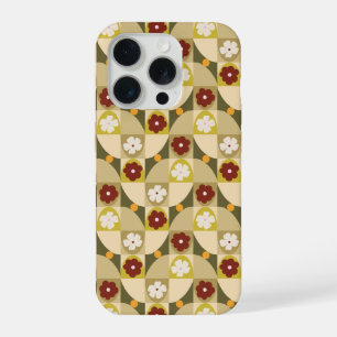 Retro olive green abstract geometric with florals iPhone 15 pro case