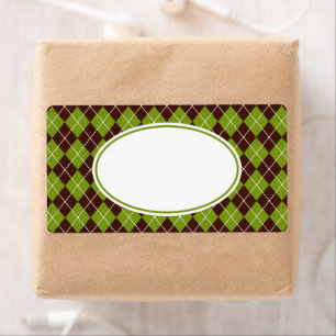 Retro Olive Green Argyle Kitchen Business Labels