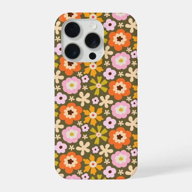Retro Olive green Full bloom abstract floral  iPhone Case (Back)