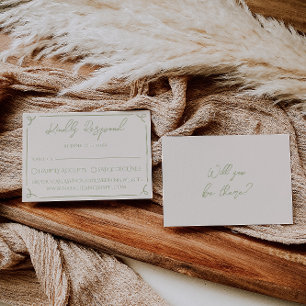 Retro Olive Green Hand Written Drawn Wedding RSVP Card