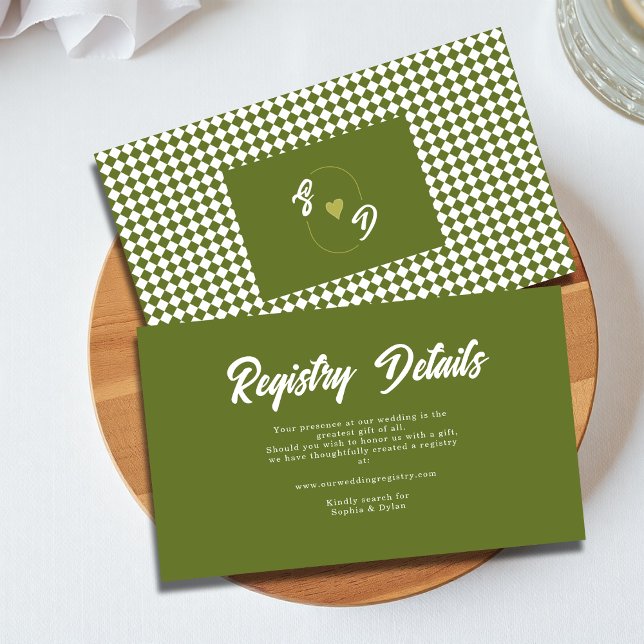 Retro Olive green Wedding Shower Gift Registry Enclosure Card (Creator Uploaded)