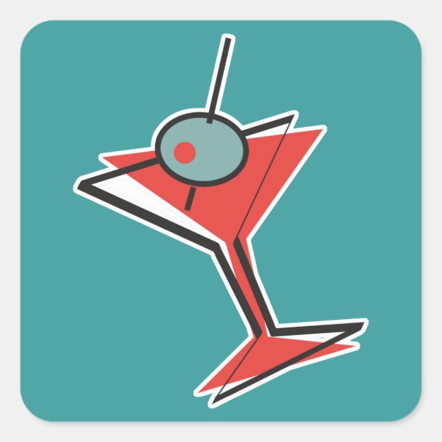 retro olive martini square sticker (Front)