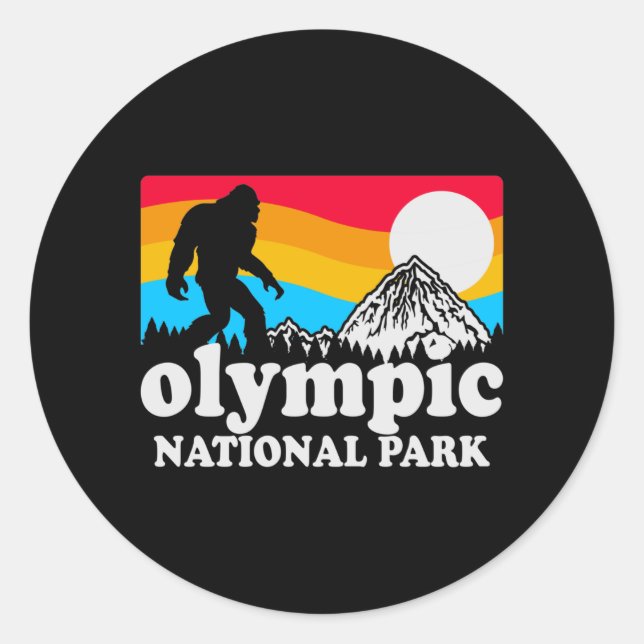 Retro Olympic National Park Bigfoot Classic Round Sticker (Front)