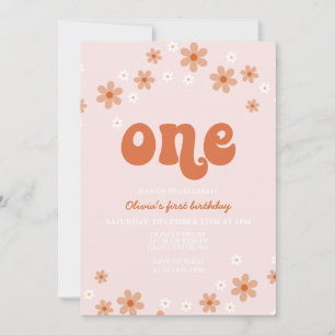 Retro one daisy boho first birthday invitatio invitation