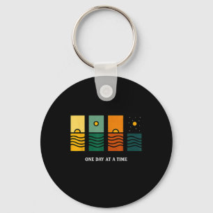 Retro One Day At A Time Motivational Quote Retro Key Ring
