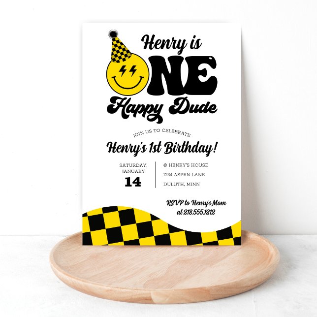Retro One Happy Dude 1st Birthday Invitation (Creator Uploaded)