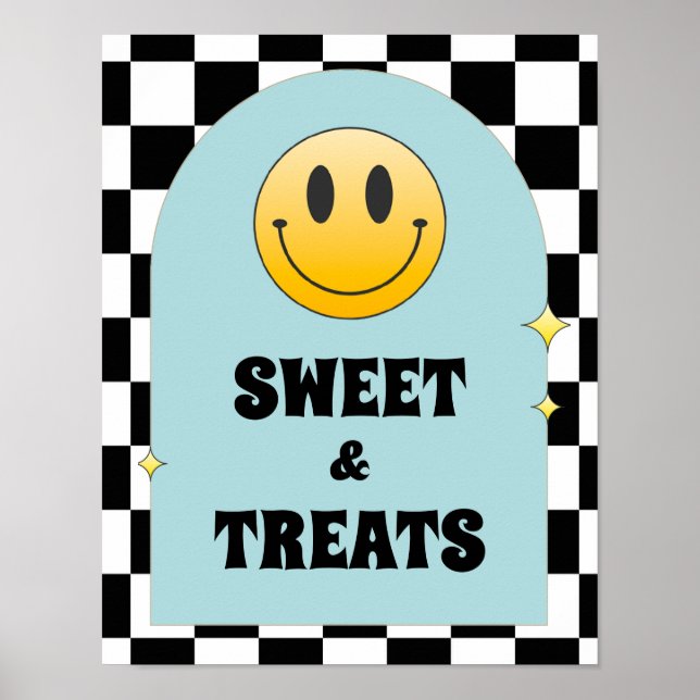 Retro One Happy Dude Birthday Sweet & Treats Sign (Front)