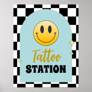 Retro One Happy Dude Birthday Tattoo Station Sign