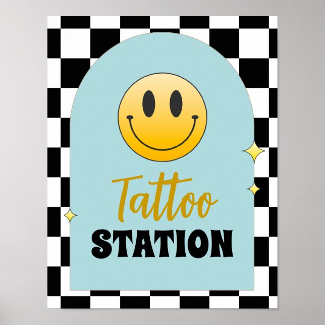 Retro One Happy Dude Birthday Tattoo Station Sign (Front)