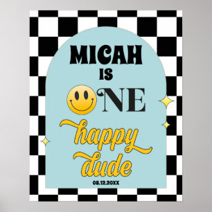 Retro One Happy Dude Birthday Welcome Sign