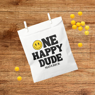Retro One Happy Dude Smile Face Boy 1st Birthday Favour Bag