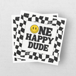 Retro One Happy Dude Smile Face Boy 1st Birthday Napkin