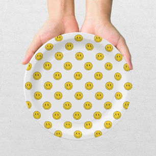 Retro One Happy Dude Smile Face Boy 1st Birthday Paper Plate