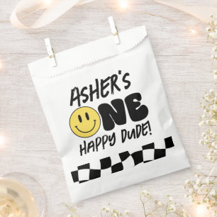 Retro One Happy Dude Smiley Face first Birthday  Favour Bag