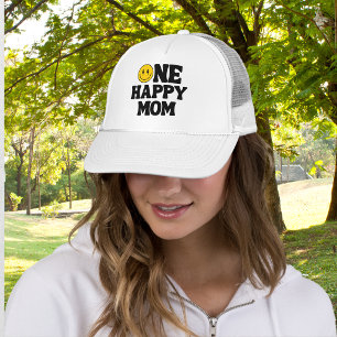 Retro One Happy Mum Smile Face Birthday Trucker Hat